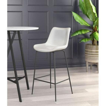 Byron Bar Chair White - Sideboards and Things Accents_Black, Back Type_Full Back, Back Type_With Back, Brand_Zuo Modern, Color_Black, Color_White, Depth_20-30, Height_40-50, Materials_Metal, Materials_Upholstery, Metal Type_Steel, Product Type_Bar Height, Seat Material_Upholstery, Shape_Armless, Upholstery Type_Leather, Upholstery Type_Vegan Leather, Width_20-30