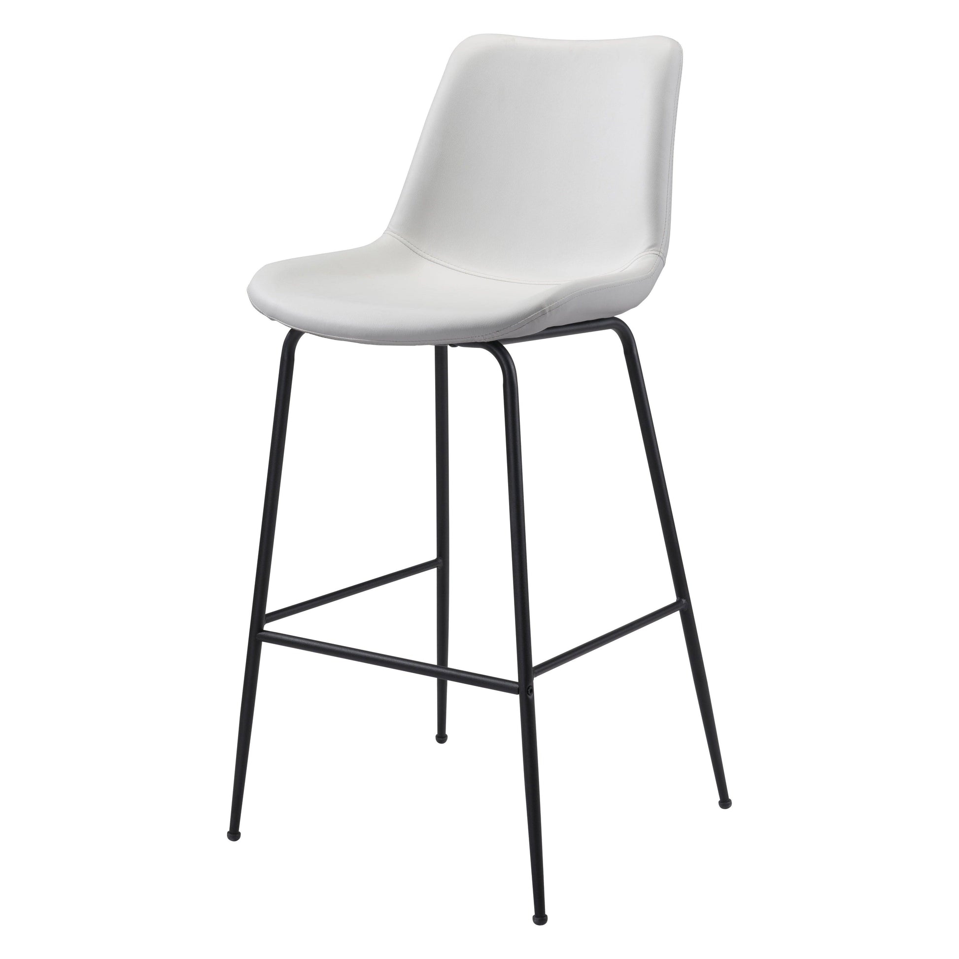 Byron Bar Chair White - Sideboards and Things Accents_Black, Back Type_Full Back, Back Type_With Back, Brand_Zuo Modern, Color_Black, Color_White, Depth_20-30, Height_40-50, Materials_Metal, Materials_Upholstery, Metal Type_Steel, Product Type_Bar Height, Seat Material_Upholstery, Shape_Armless, Upholstery Type_Leather, Upholstery Type_Vegan Leather, Width_20-30