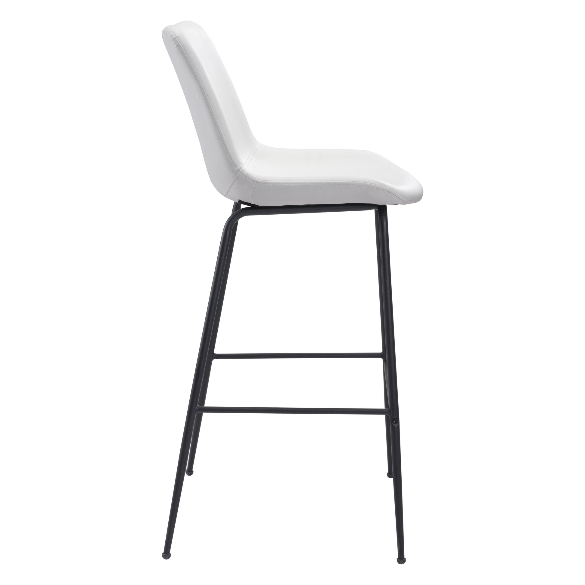 Byron Bar Chair White - Sideboards and Things Accents_Black, Back Type_Full Back, Back Type_With Back, Brand_Zuo Modern, Color_Black, Color_White, Depth_20-30, Height_40-50, Materials_Metal, Materials_Upholstery, Metal Type_Steel, Product Type_Bar Height, Seat Material_Upholstery, Shape_Armless, Upholstery Type_Leather, Upholstery Type_Vegan Leather, Width_20-30