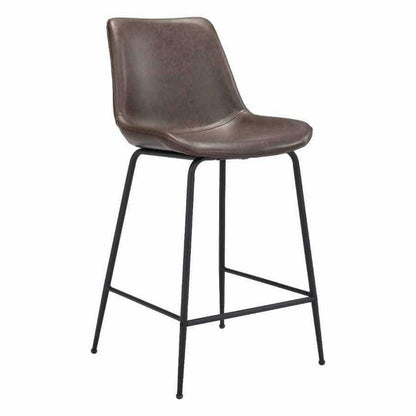 Byron Counter Chair Brown - Sideboards and Things Accents_Black, Back Type_Full Back, Back Type_With Back, Brand_Zuo Modern, Color_Black, Color_Brown, Depth_20-30, Height_30-40, Materials_Metal, Materials_Upholstery, Metal Type_Steel, Product Type_Counter Height, Seat Material_Upholstery, Shape_Armless, Upholstery Type_Leather, Upholstery Type_Vegan Leather, Width_20-30