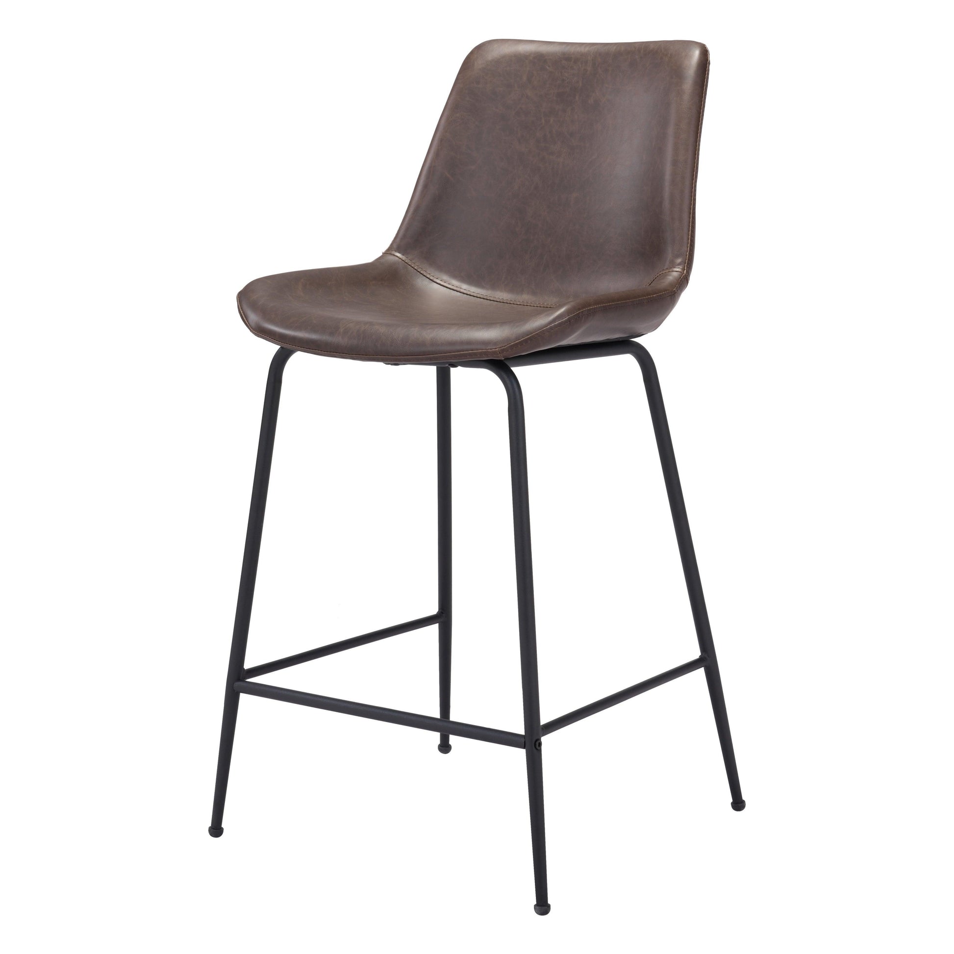 Byron Counter Chair Brown - Sideboards and Things Accents_Black, Back Type_Full Back, Back Type_With Back, Brand_Zuo Modern, Color_Black, Color_Brown, Depth_20-30, Height_30-40, Materials_Metal, Materials_Upholstery, Metal Type_Steel, Product Type_Counter Height, Seat Material_Upholstery, Shape_Armless, Upholstery Type_Leather, Upholstery Type_Vegan Leather, Width_20-30