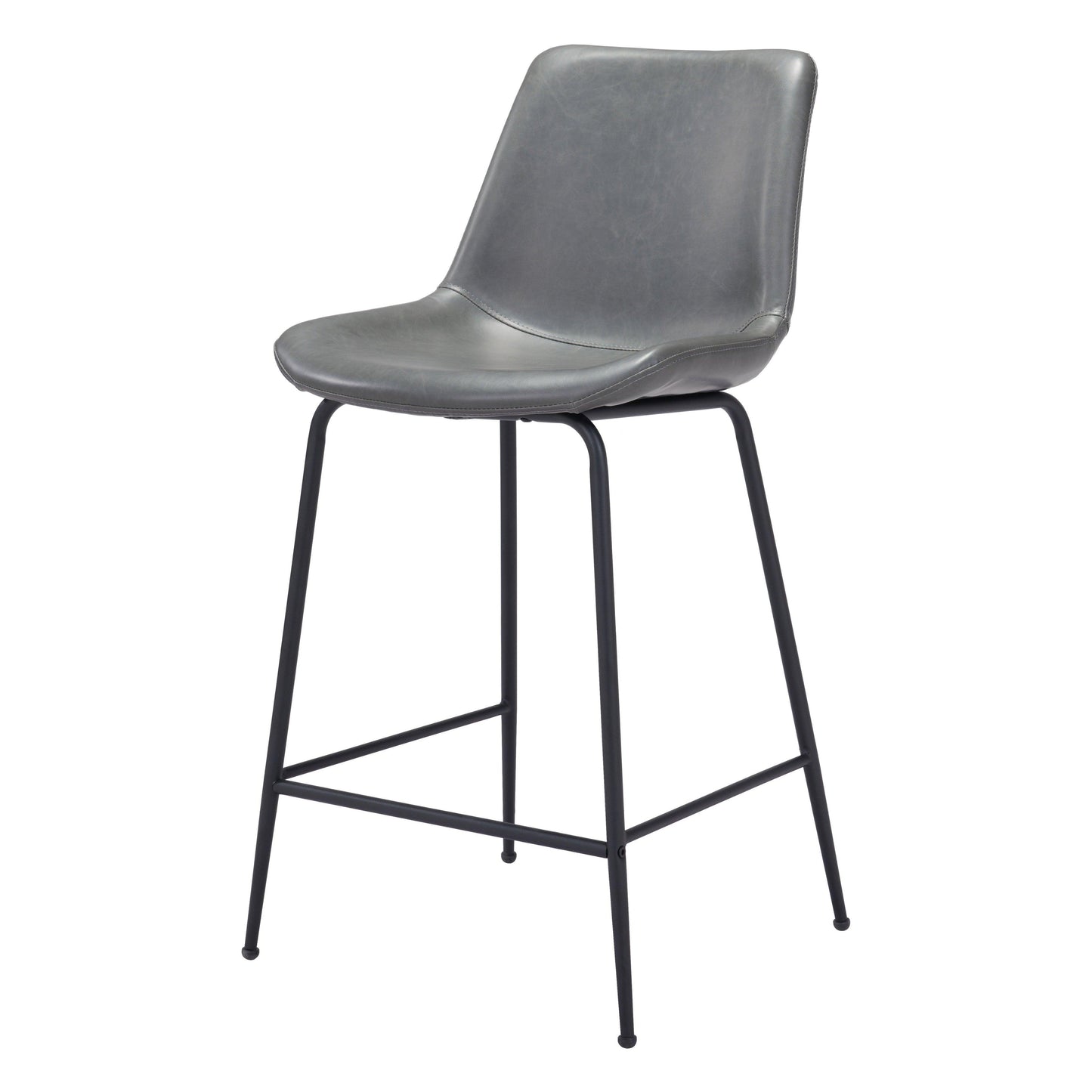 Byron Counter Chair Gray - Sideboards and Things Accents_Black, Back Type_Full Back, Back Type_With Back, Brand_Zuo Modern, Color_Black, Color_Gray, Depth_20-30, Finish_Powder Coated, Height_30-40, Materials_Metal, Materials_Upholstery, Metal Type_Steel, Product Type_Counter Height, Seat Material_Upholstery, Shape_Armless, Upholstery Type_Leather, Upholstery Type_Vegan Leather, Width_20-30