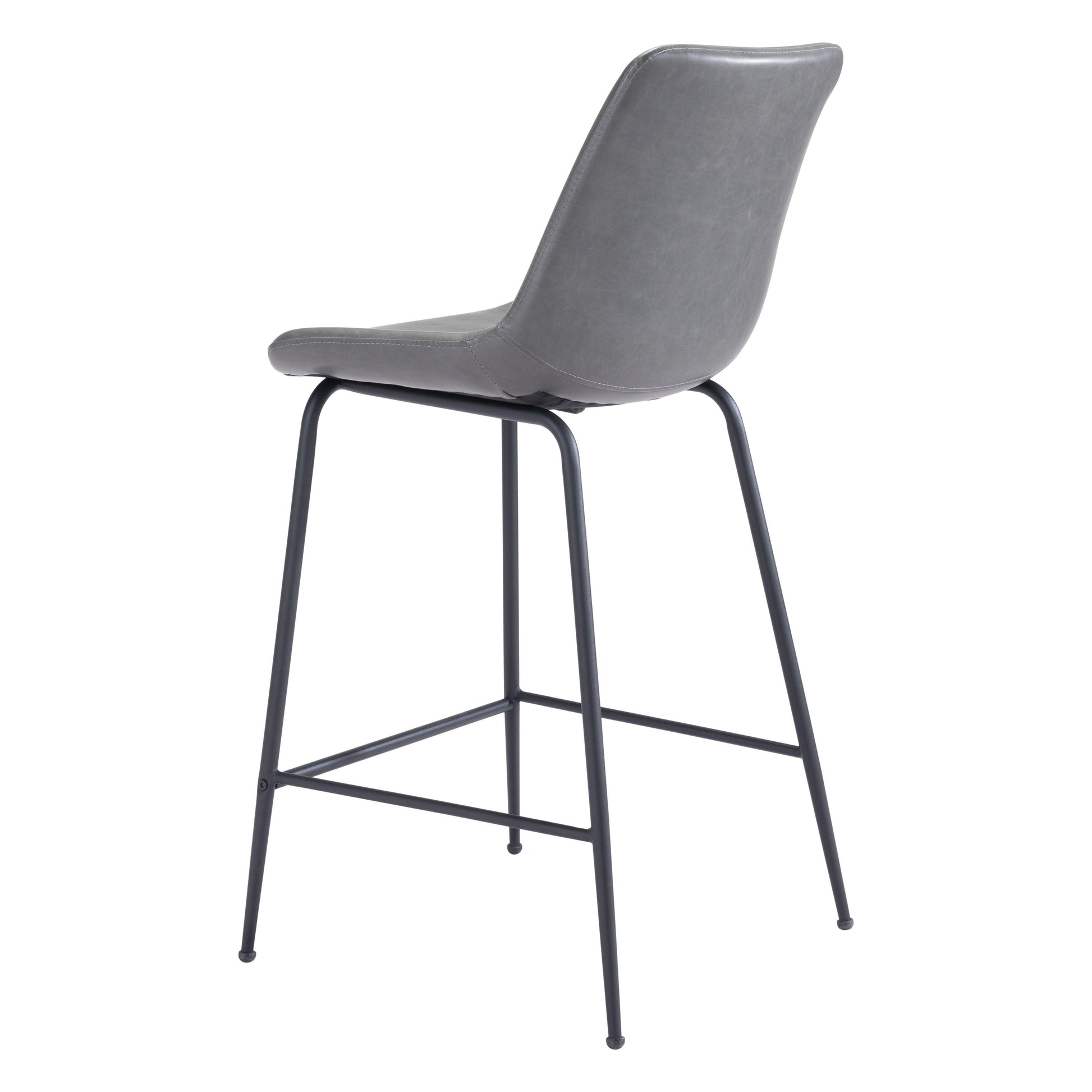 Byron Counter Chair Gray - Sideboards and Things Accents_Black, Back Type_Full Back, Back Type_With Back, Brand_Zuo Modern, Color_Black, Color_Gray, Depth_20-30, Finish_Powder Coated, Height_30-40, Materials_Metal, Materials_Upholstery, Metal Type_Steel, Product Type_Counter Height, Seat Material_Upholstery, Shape_Armless, Upholstery Type_Leather, Upholstery Type_Vegan Leather, Width_20-30