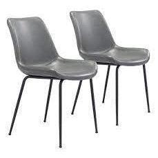 Byron Dining Chair (Set of 2) Gray - Sideboards and Things Accents_Black, Back Type_Full Back, Back Type_With Back, Brand_Zuo Modern, Color_Black, Color_Gray, Depth_20-30, Height_30-40, Materials_Metal, Materials_Upholstery, Metal Type_Steel, Number of Pieces_2PC Set, Product Type_Dining Height, Seat Material_Upholstery, Shape_Armless, Upholstery Type_Leather, Upholstery Type_Vegan Leather, Width_10-20