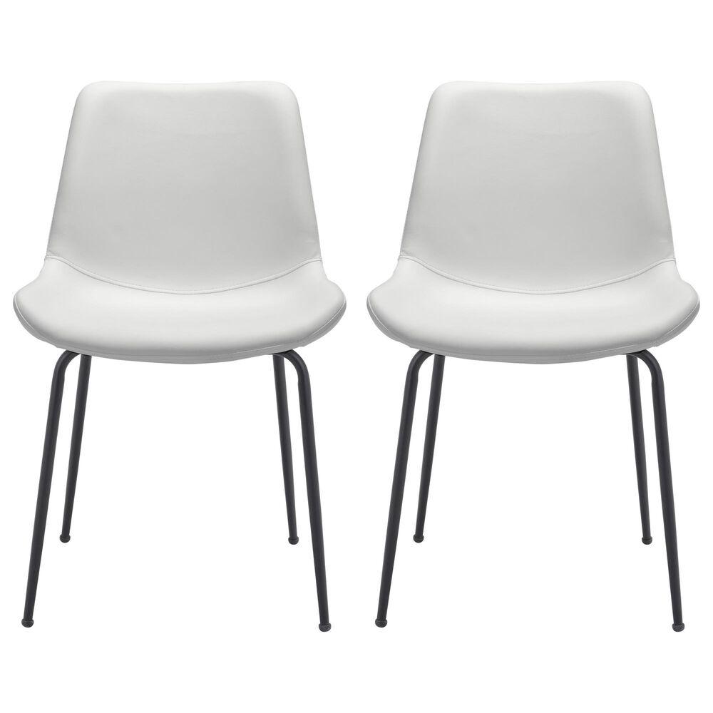 Byron Dining Chair (Set of 2) White - Sideboards and Things Accents_Black, Back Type_Full Back, Back Type_With Back, Brand_Zuo Modern, Color_Black, Color_White, Depth_20-30, Height_30-40, Materials_Metal, Materials_Upholstery, Metal Type_Steel, Number of Pieces_2PC Set, Product Type_Dining Height, Seat Material_Upholstery, Shape_Armless, Upholstery Type_Leather, Upholstery Type_Vegan Leather, Width_10-20