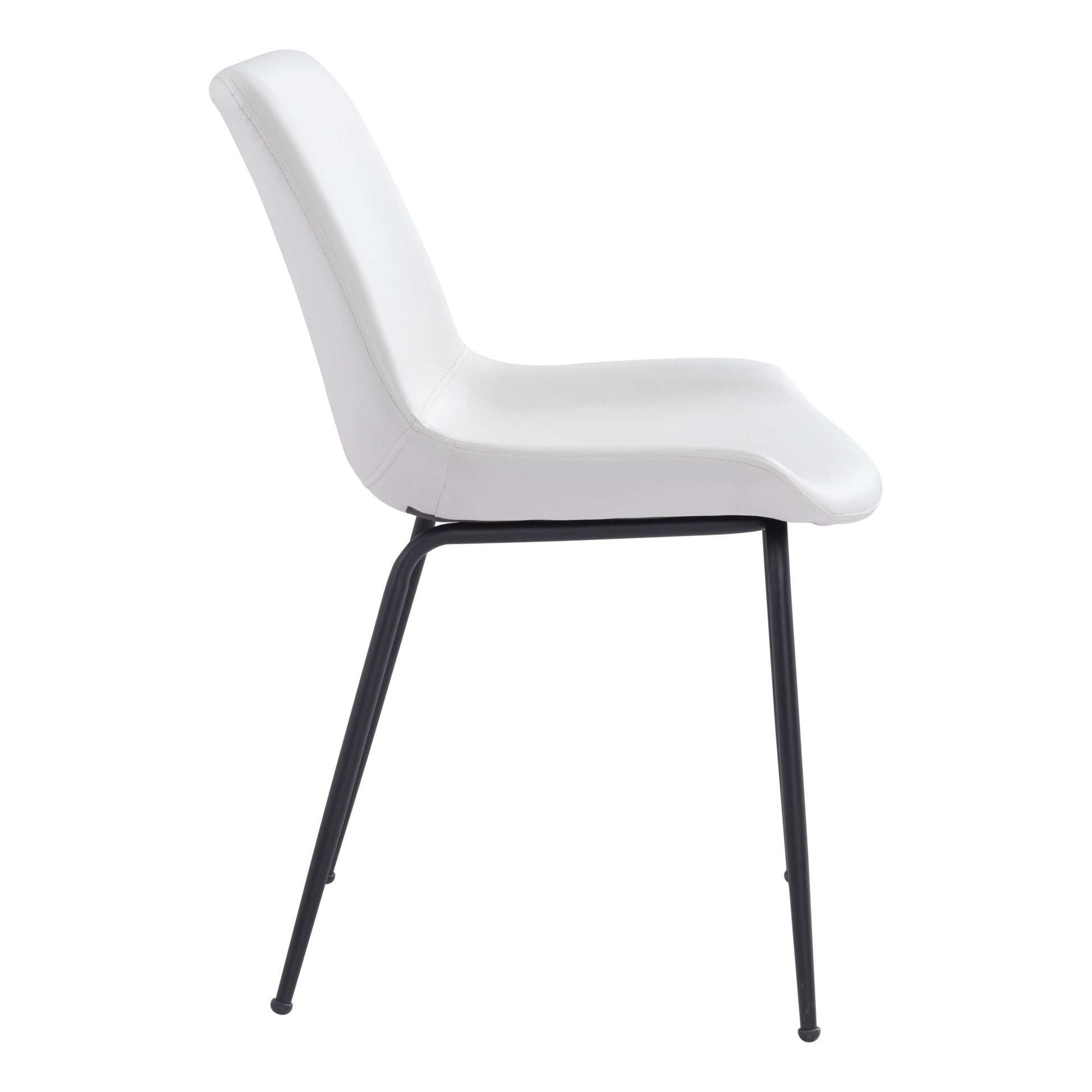 Byron Dining Chair (Set of 2) White - Sideboards and Things Accents_Black, Back Type_Full Back, Back Type_With Back, Brand_Zuo Modern, Color_Black, Color_White, Depth_20-30, Height_30-40, Materials_Metal, Materials_Upholstery, Metal Type_Steel, Number of Pieces_2PC Set, Product Type_Dining Height, Seat Material_Upholstery, Shape_Armless, Upholstery Type_Leather, Upholstery Type_Vegan Leather, Width_10-20