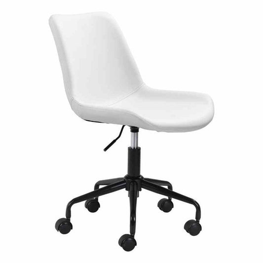 Byron Office Chair White - Sideboards and Things Accents_Black, Brand_Zuo Modern, Color_Black, Color_White, Depth_20-30, Features_Adjustable Height, Height_20-30, Materials_Metal, Materials_Upholstery, Metal Type_Steel, Upholstery Type_Leather, Upholstery Type_Vegan Leather, Width_20-30