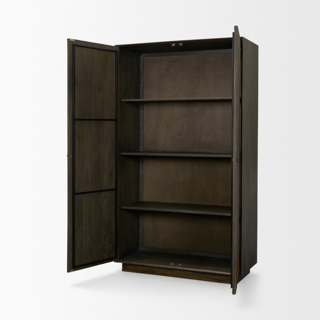 Cinder 42" Distressed Dark Brown Reeded 2-Door Tall Cabinet -- Dark Brown