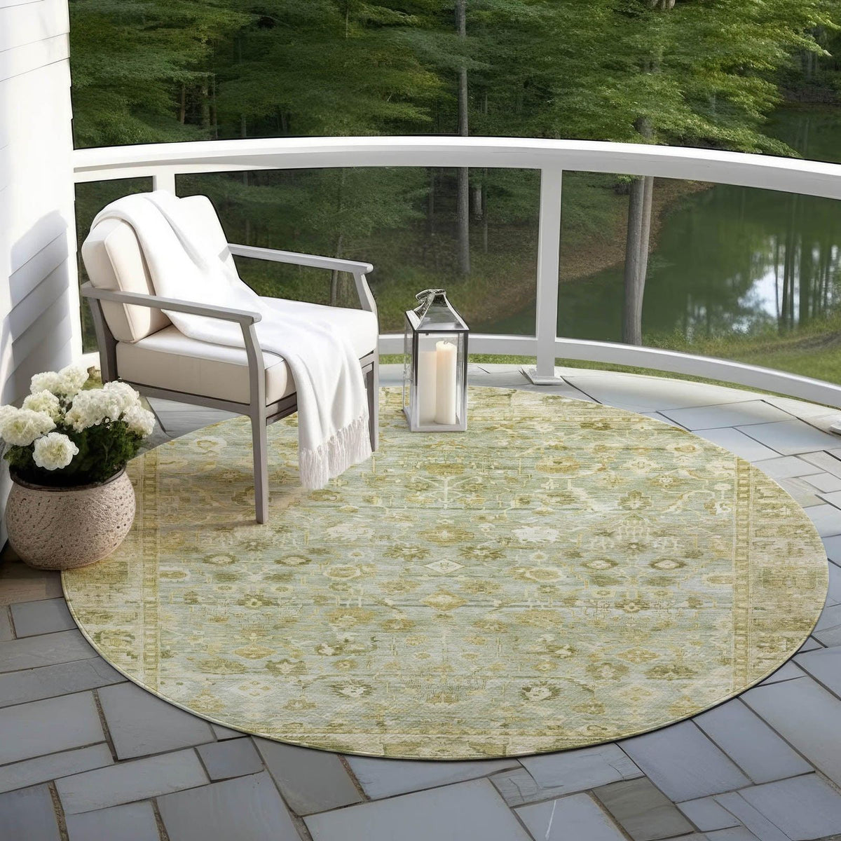 Laeel Green Washable Indoor-Outdoor Rug