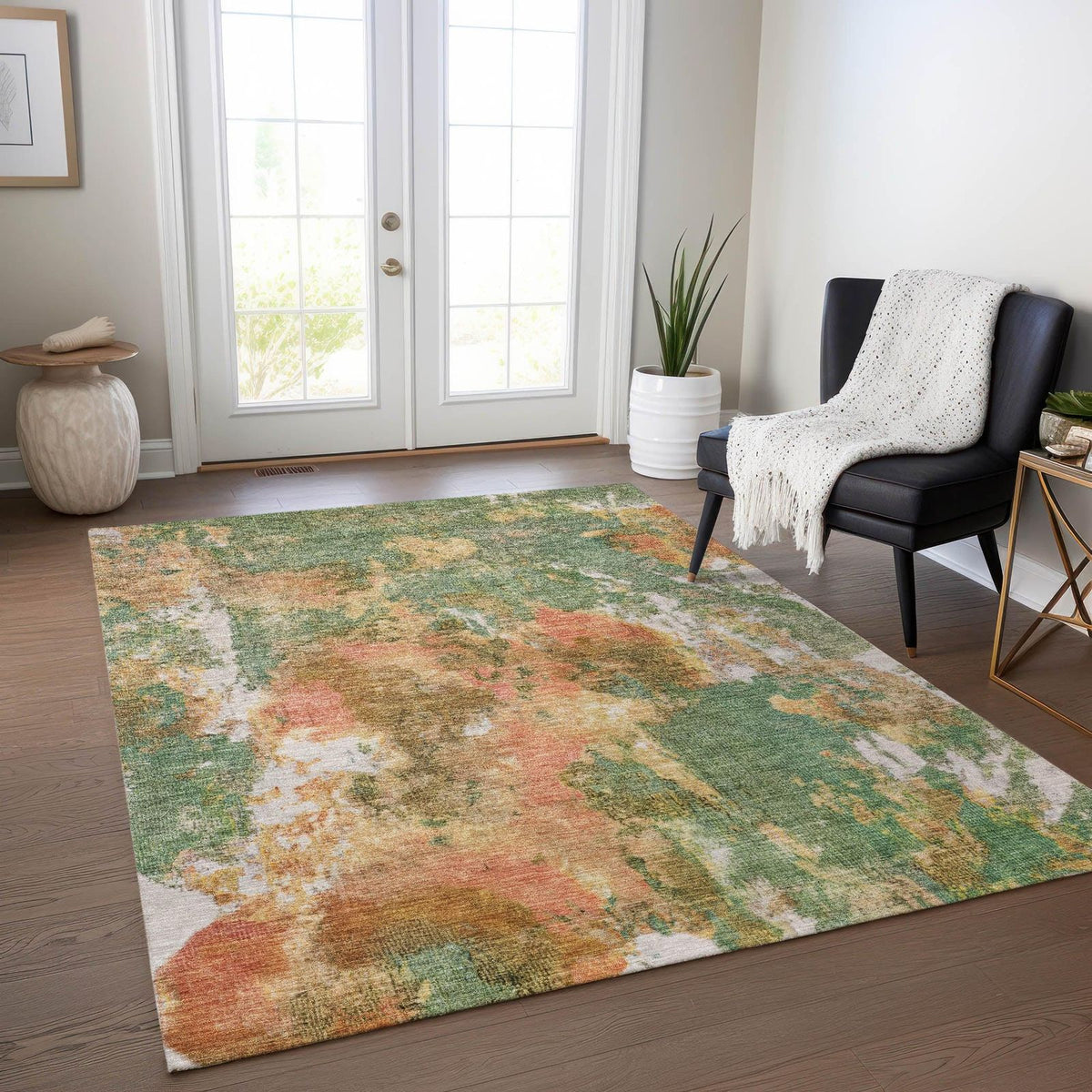 Jaelion Green Washable Indoor-Outdoor Rug -- green