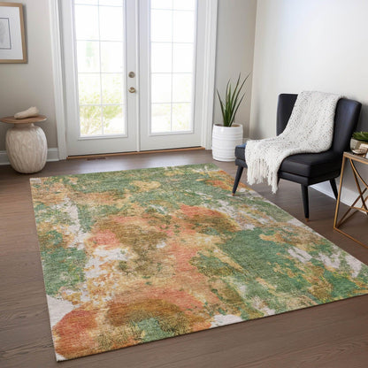 Jaelion Green Washable Indoor-Outdoor Rug -- green