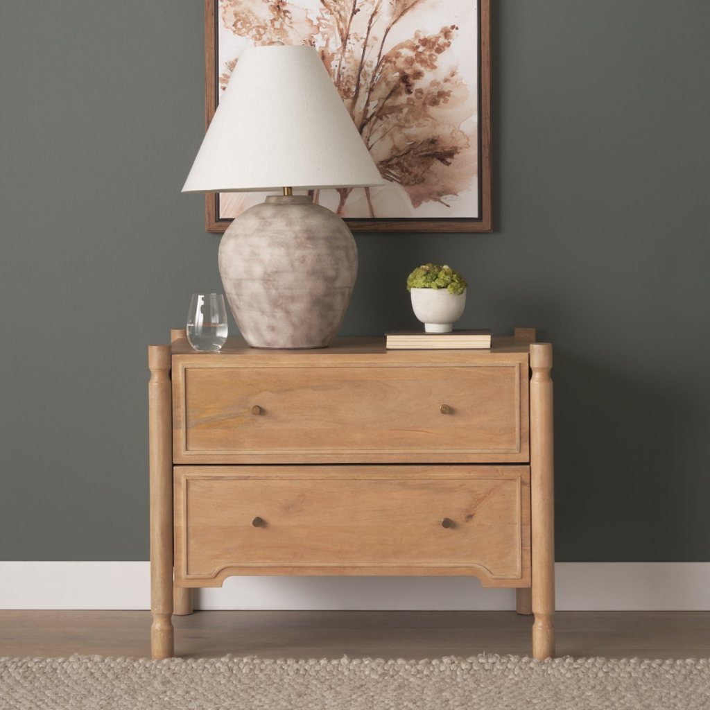 Phil 34"W Brown Solid Wood 2-Drawer Accent Cabinet -- Brown