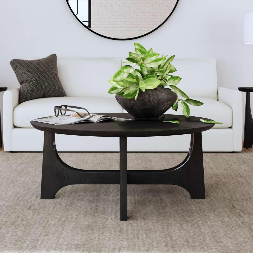 Dunnigan Wood Black Round Cocktail Table - view 3