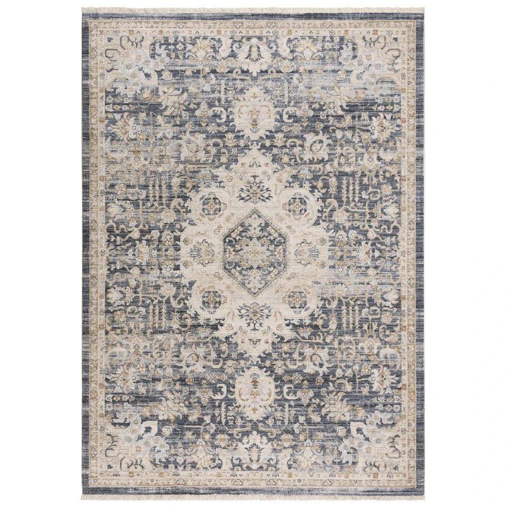 Curl Medallion Blue Area Rugs For Living Room