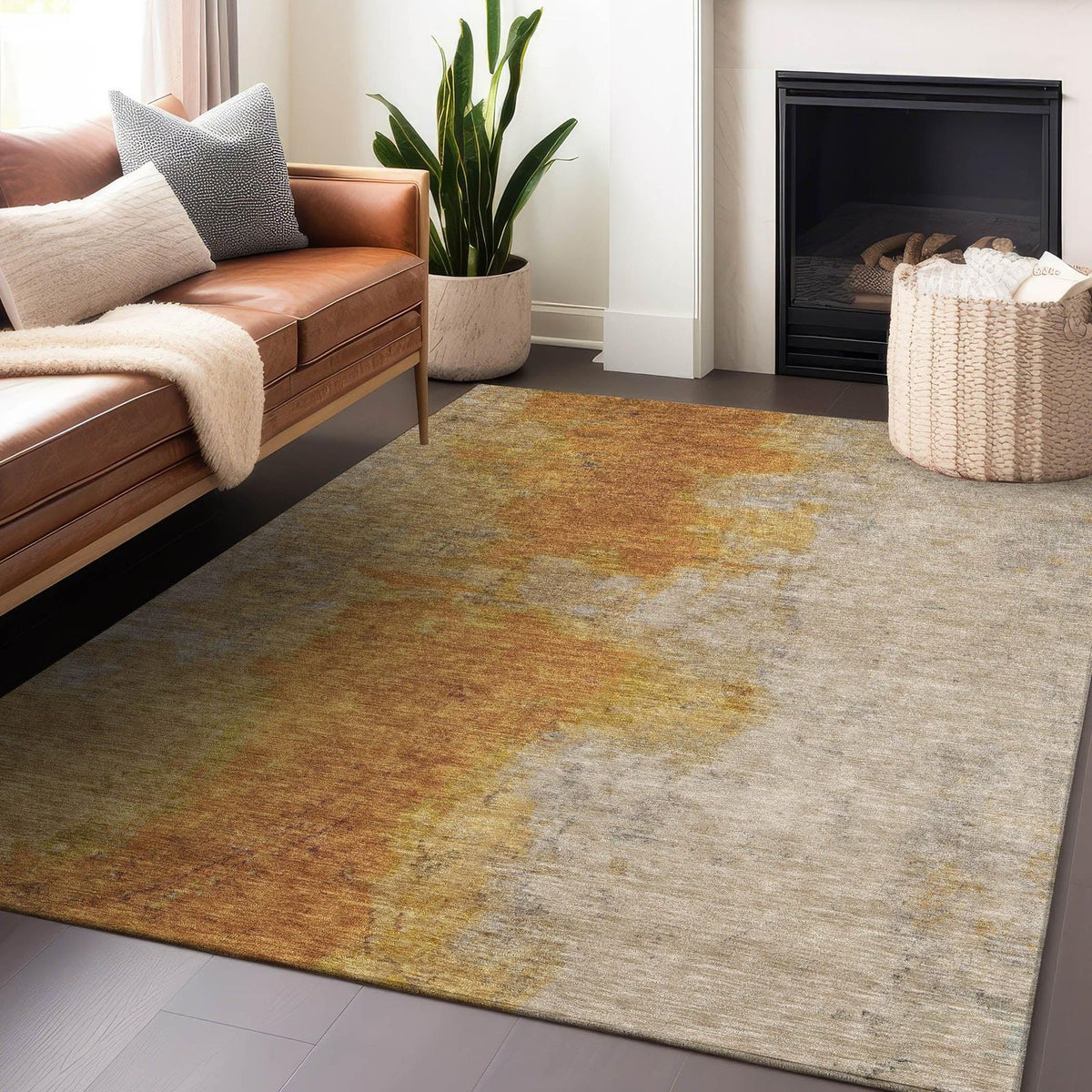 Iriel Orange Washable Indoor-Outdoor Rug -- view 2