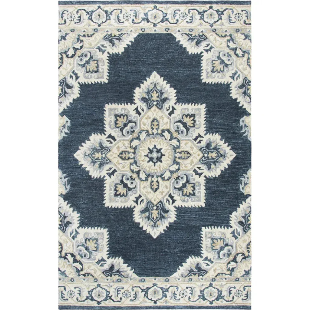 Avit Central Medallion Dark Blue Large Area Rugs - LOOMLAN - LOOMLAN - Area Rugs