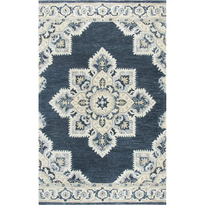 Avit Central Medallion Dark Blue Large Area Rugs - LOOMLAN - LOOMLAN - Area Rugs