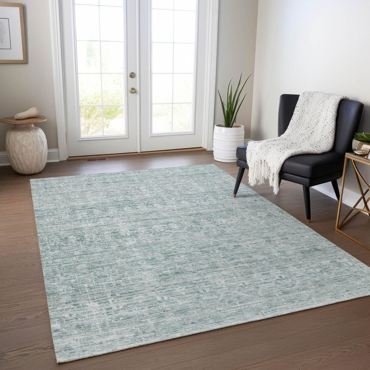 Irion Teal Washable Indoor-Outdoor Rug -- teal