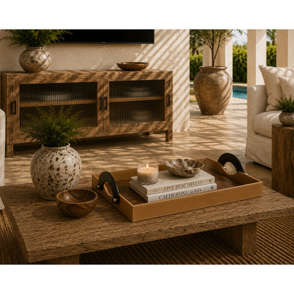 Mave Camel Leather Warp Rectangular Tray - view 3