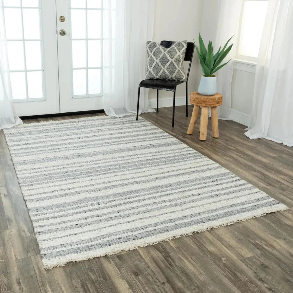 Doma Stripe Gray Area Rugs For Living Room -- gray
