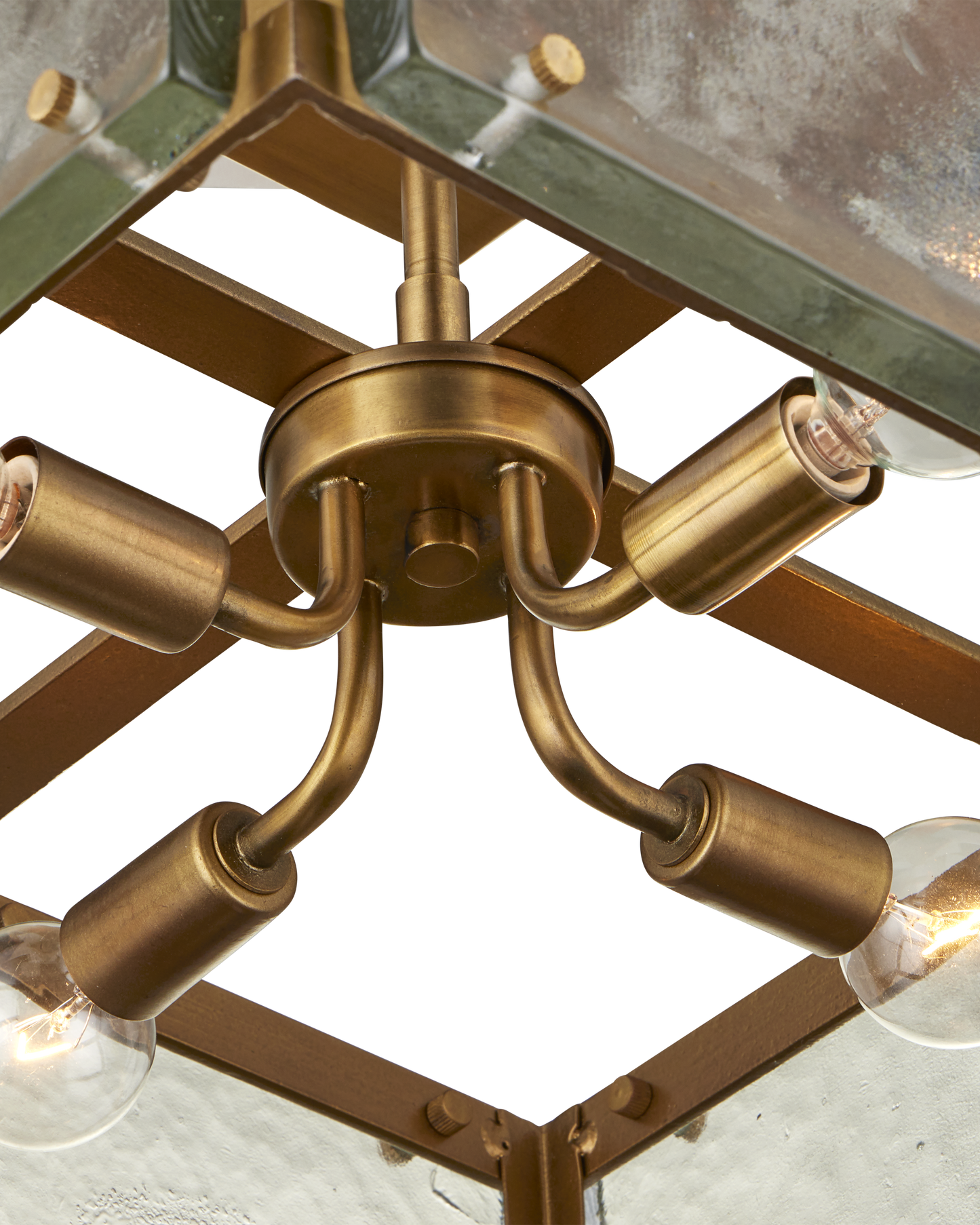 Countervail Metal and Glass Gold Square Semi-Flush Mount