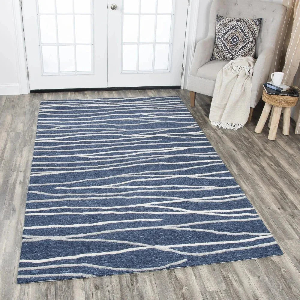Bore Lines Navy Large Area Rugs For Living Room -- navy