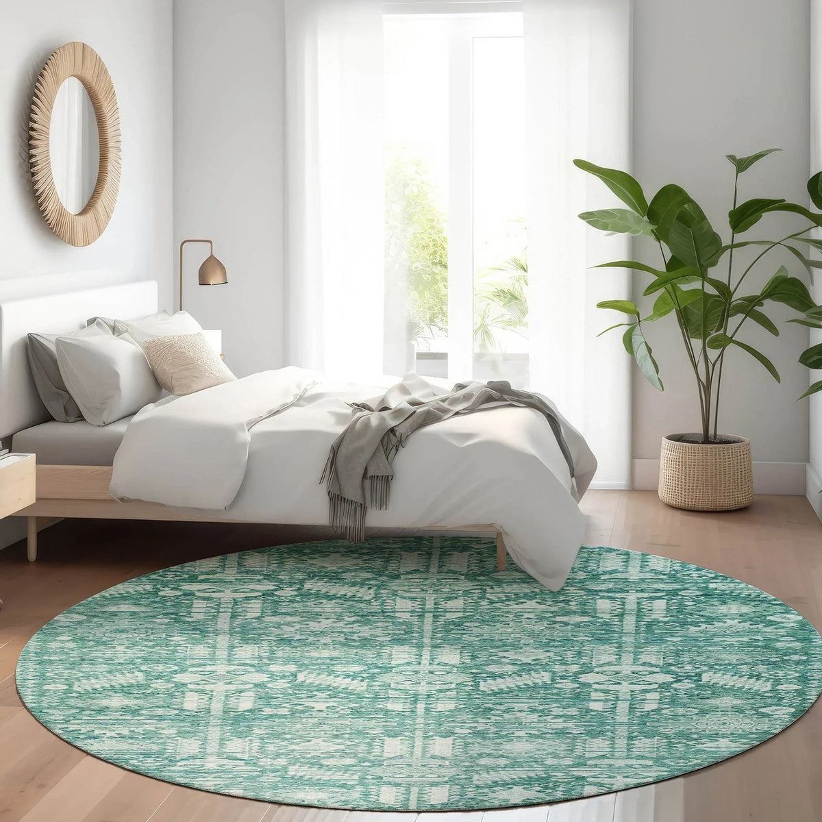 Laearis Teal Washable Indoor-Outdoor Rug