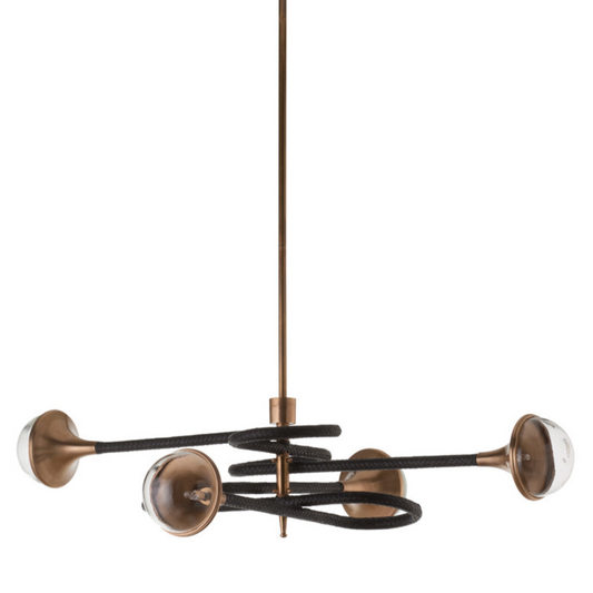 Newton Central Brass Stem Black Chandelier