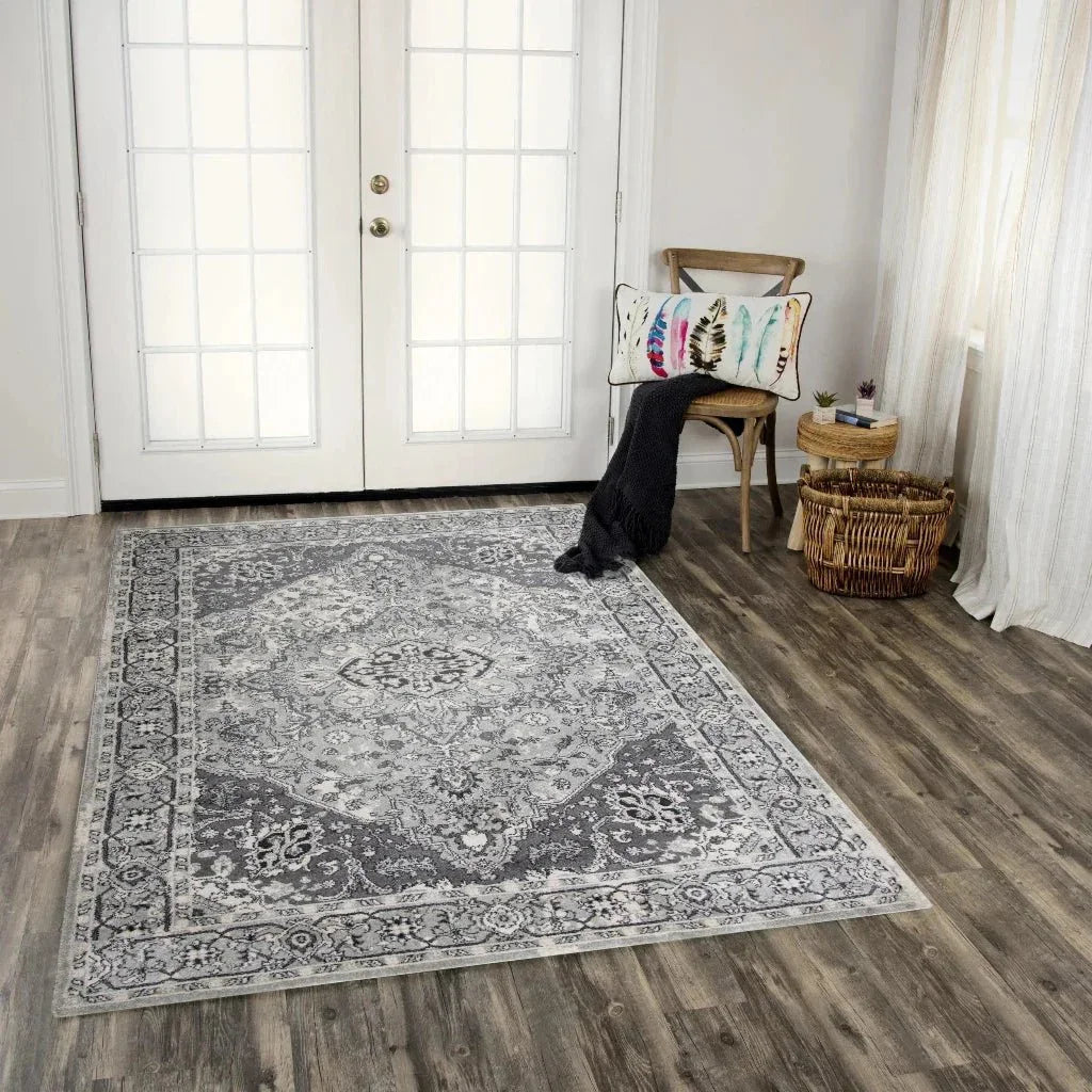 Cian Medallion Gray Kitchen Hallway Runner Rug -- gray