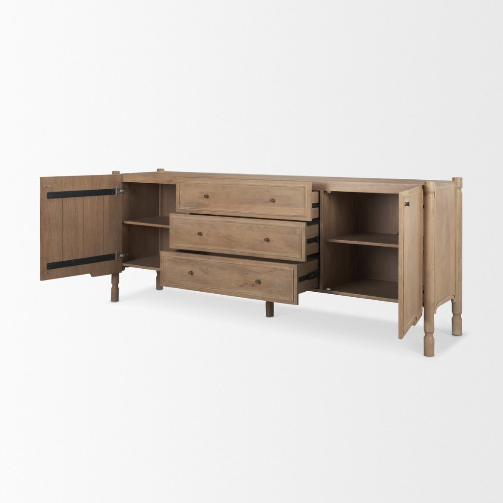 Phil 82"W Light Brown Solid Wood 2-Door 3-Drawer Closed Side -- Light Brown