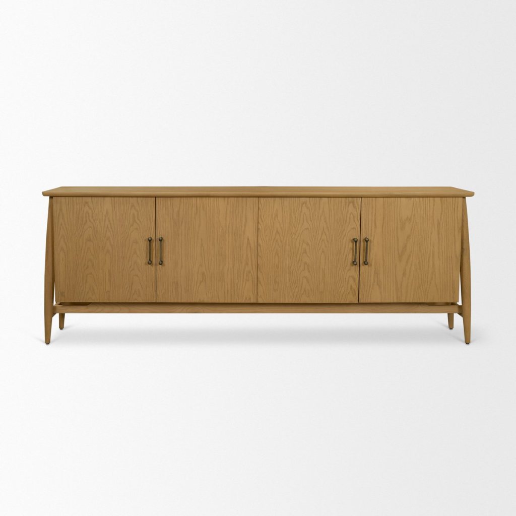 Hollis 84"W Warm Brown Wood 4-Door Closed Sideboard -- Light Brown