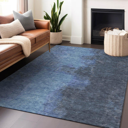 Iriion Blue Washable Indoor-Outdoor Rug -- blue
