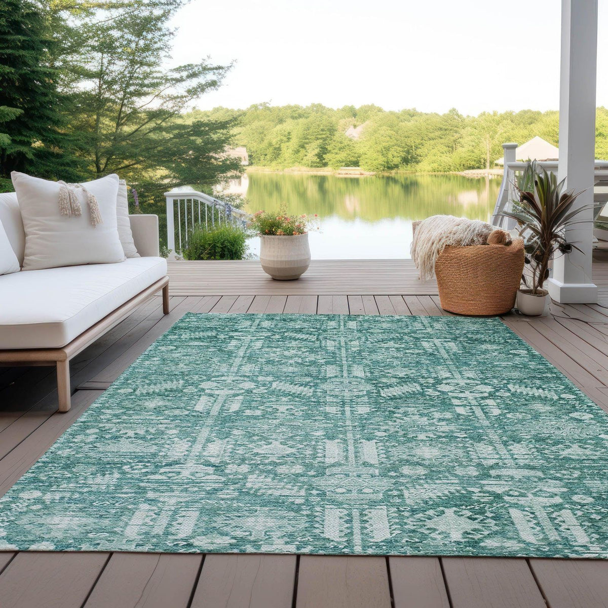 Laearis Teal Washable Indoor-Outdoor Rug -- teal