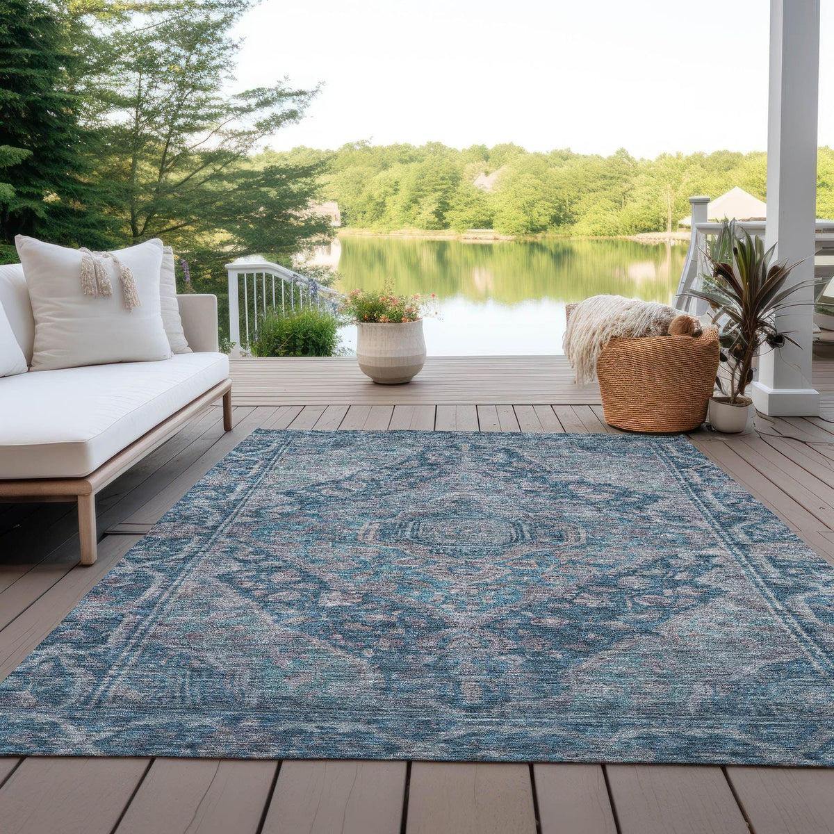 Kaelanor Blue Washable Indoor-Outdoor Rug
