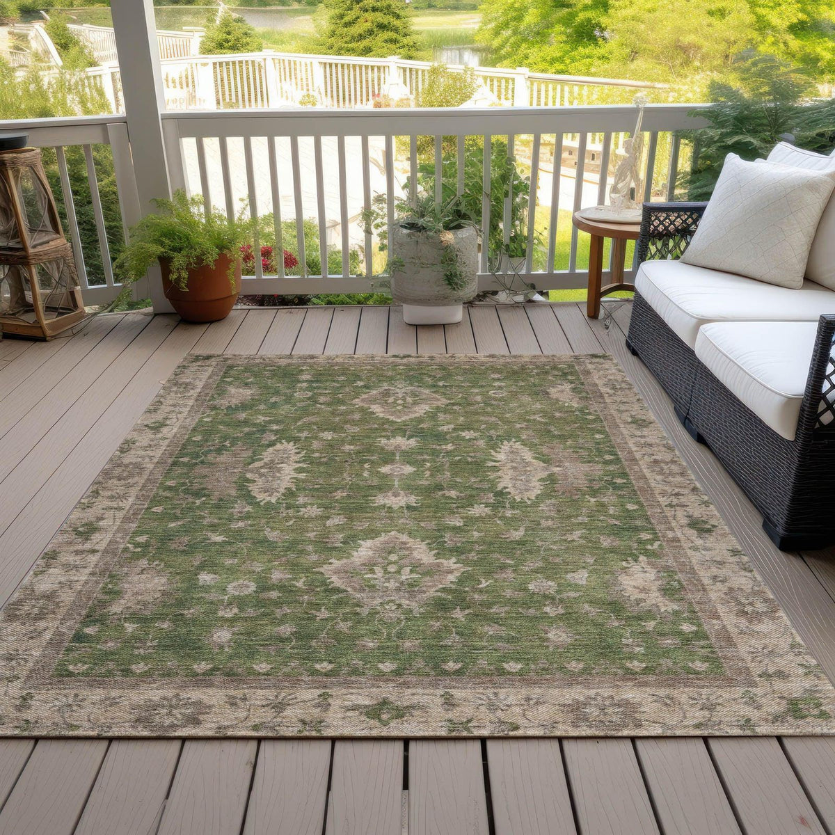 Iriaris Green Washable Indoor-Outdoor Rug