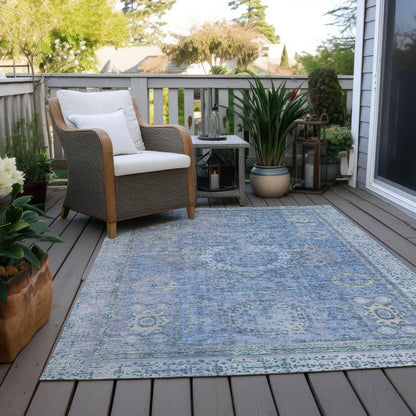 Irias Blue Washable Indoor-Outdoor Rug -- blue