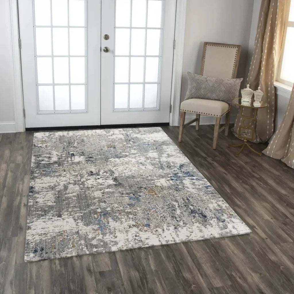 Amin Abstract Gray/ Blue Large Area Rugs -- blue