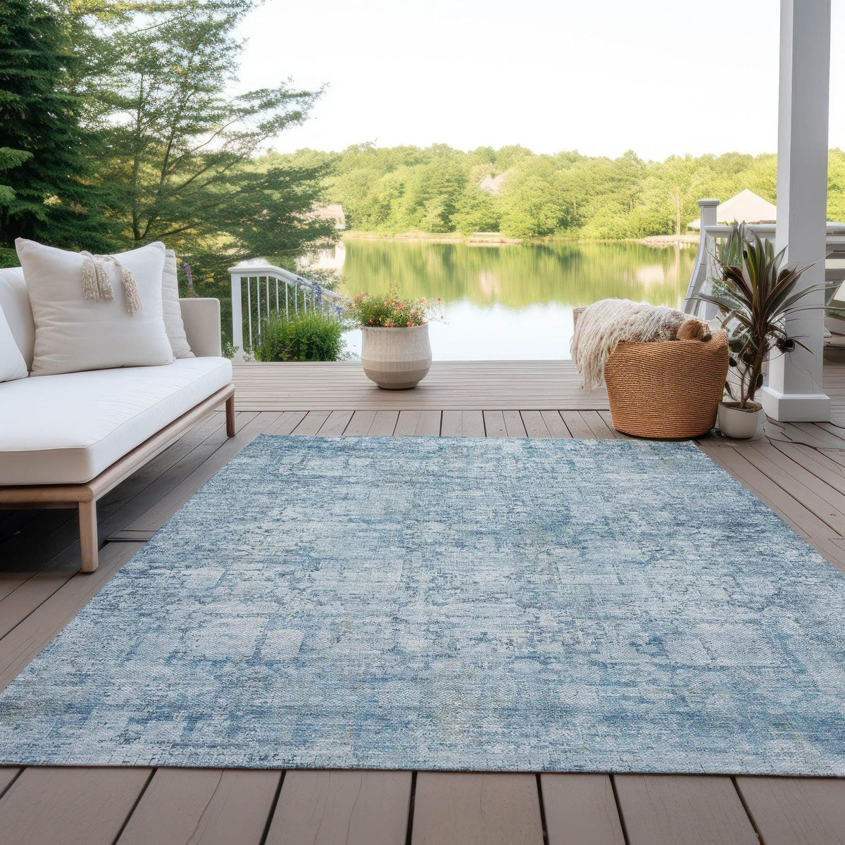 Kaelien Blue Washable Indoor-Outdoor Rug