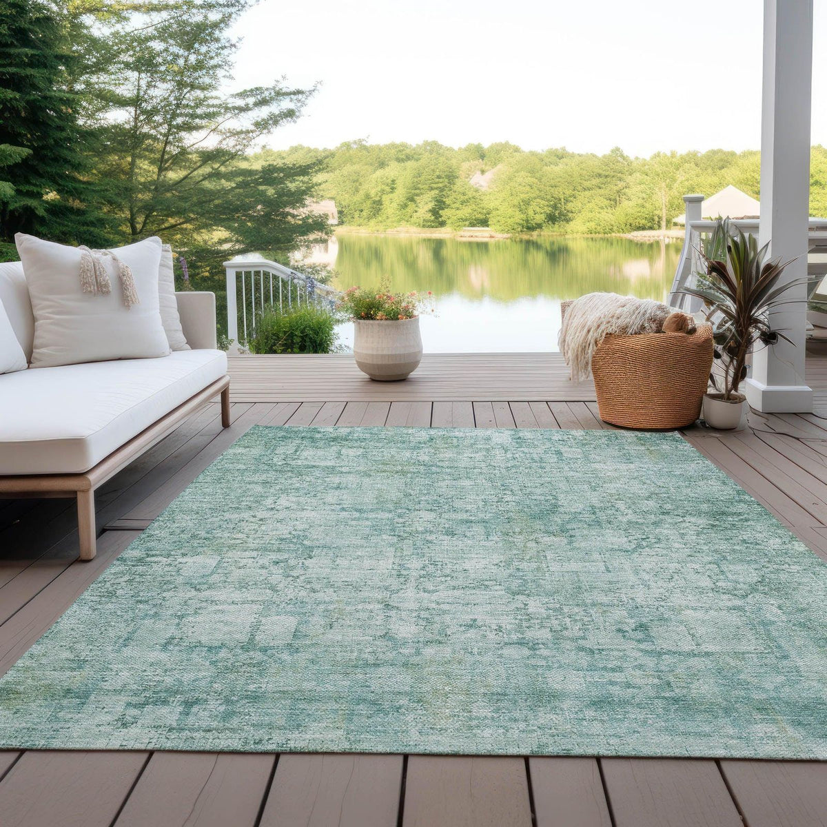 Kaelien Teal Washable Indoor-Outdoor Rug
