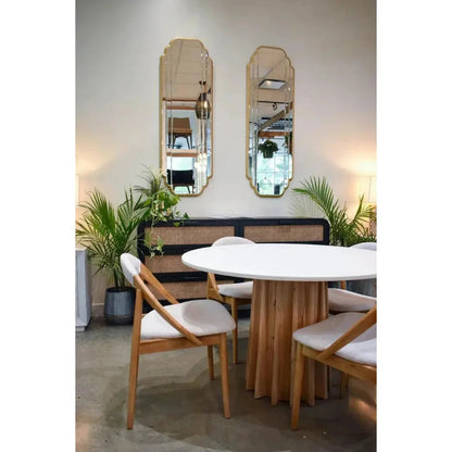 Round Beige & White Dining Table Concrete -- view 7