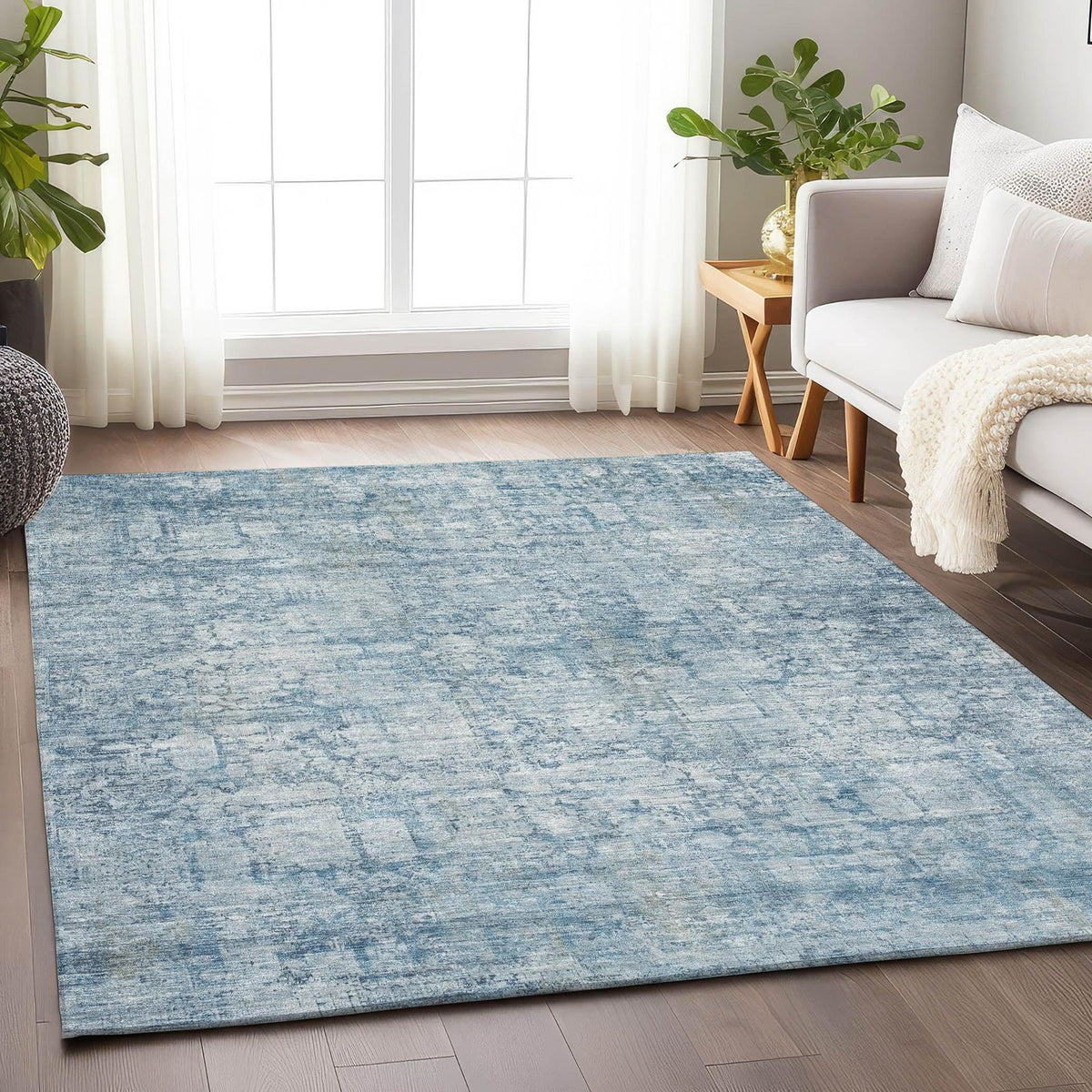 Kaelien Blue Washable Indoor-Outdoor Rug -- blue