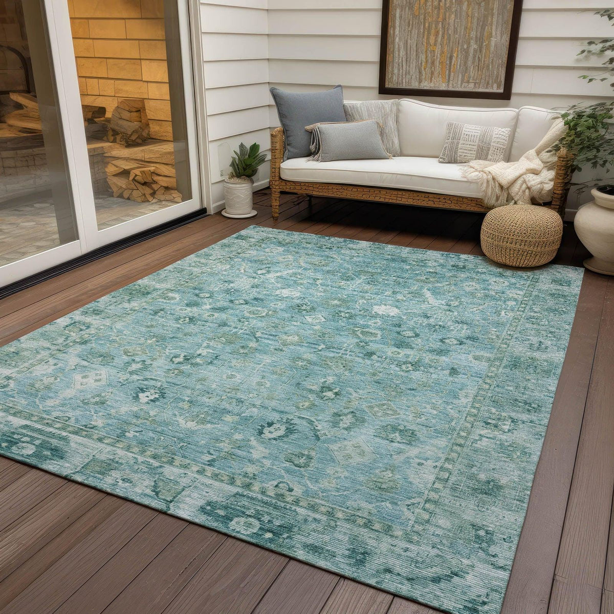 Laeel Blue Washable Indoor-Outdoor Rug
