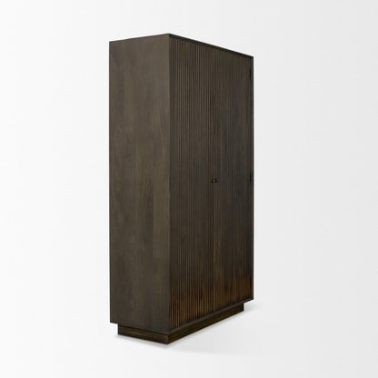 Cinder 42" Distressed Dark Brown Reeded 2-Door Tall Cabinet -- Dark Brown