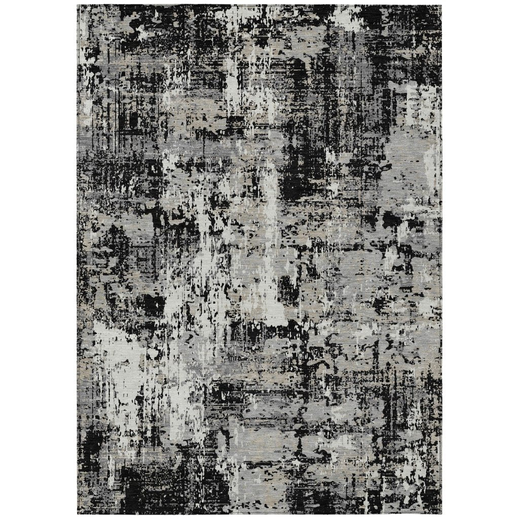 LOOMLAN Rugs Caelan Black Washable Indoor-Outdoor Rug