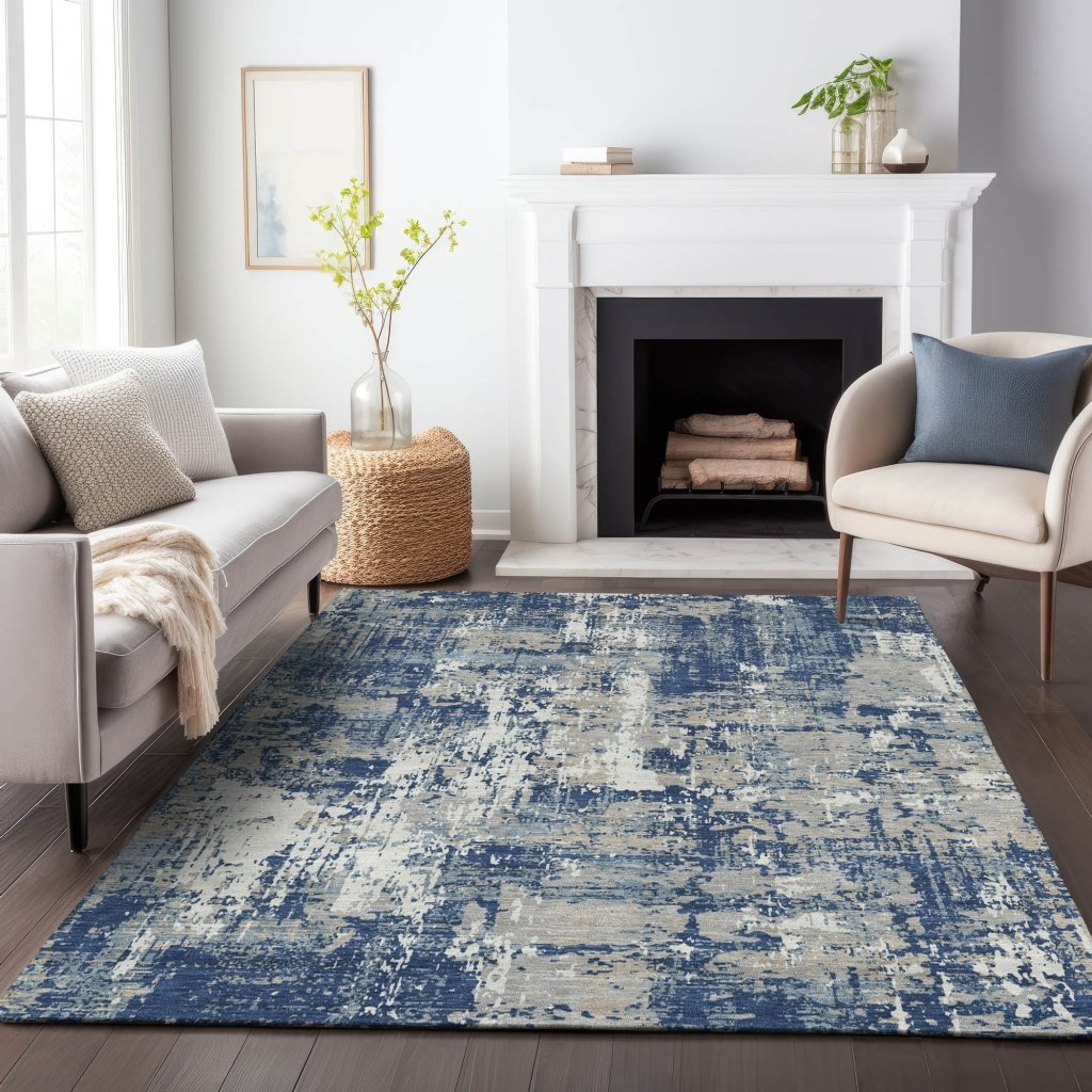 LOOMLAN Rugs Caelan Blue Washable Indoor-Outdoor Rug