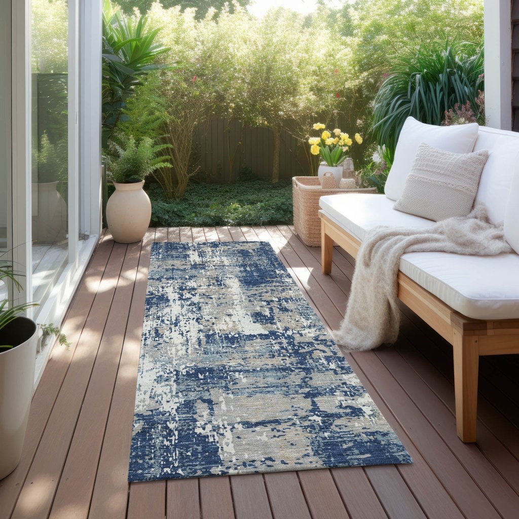 LOOMLAN Rugs Caelan Blue Washable Indoor-Outdoor Rug
