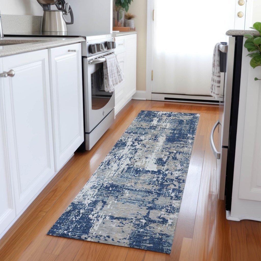 LOOMLAN Rugs Caelan Blue Washable Indoor-Outdoor Rug