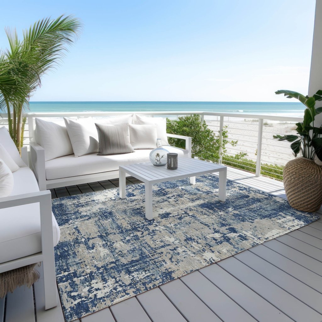 LOOMLAN Rugs Caelan Blue Washable Indoor-Outdoor Rug