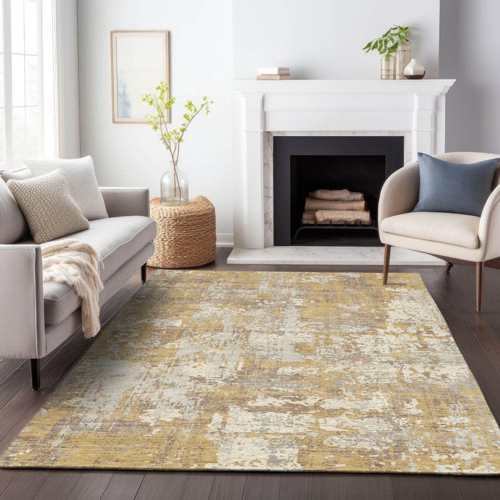 LOOMLAN Rugs Caelan Gold Washable Indoor-Outdoor Rug