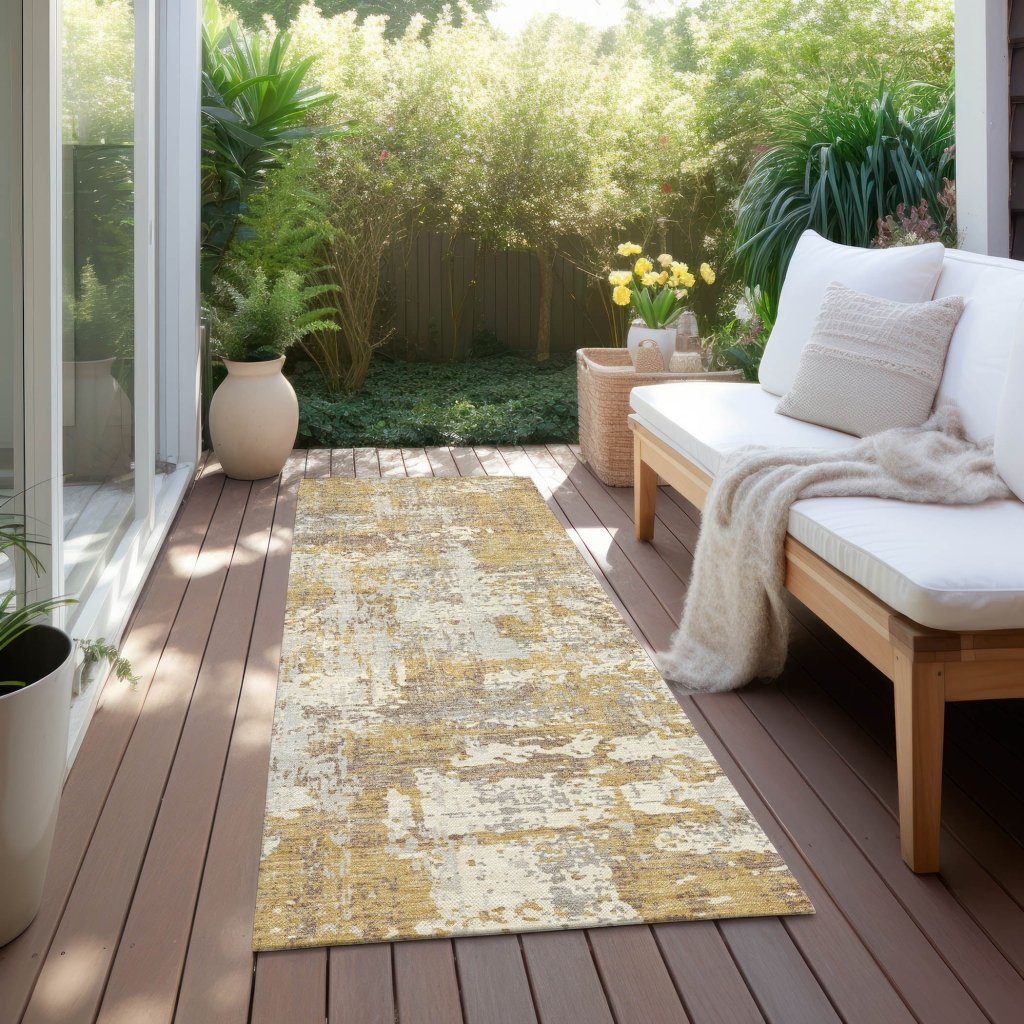 LOOMLAN Rugs Caelan Gold Washable Indoor-Outdoor Rug